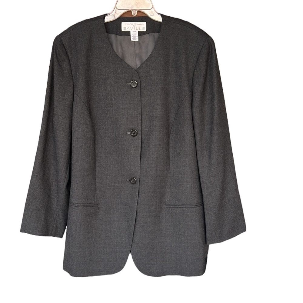 Rena Rowan for Saville New with Tag 100% Wool Blazer Coat. Dark Gray. 18W